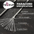 TECEUM 5/32" Paracord Rope 1000 – 1000ft / 200ft / 100ft / 50ft – Tactical Parachute Cord 4mm – 45+ Colors – Nylon String for Survival & Camping Gear – Stripe Cord for Survival – Utility Rope