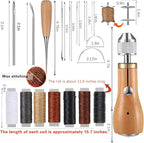 Maeysiph Sewing Awl Kit, Portable Stitching Awl Tool, with Instructions Tape Measure Screw Driver Leather Stitching Needles Wax Wire, Leather Repair Kit for Furniture 25 Pcs for Sewing DIY Craft