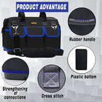 20 Inch Tool Bag, Waterproof Wide Mouth Tool Kit, Heavy Duty Tool Bag Organizer With Shoulder Straps and Molded Base, Tool Storage Package For Screwdrivers, Pliers, Nut Drivers (Blue20IN)
