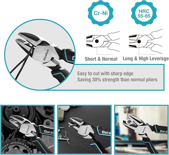 DURATECH 7-Piece Pliers Set with Rolling Pouch, Premium Cr-Ni Construction (10", 8" Groove Joint Pliers, 8", 6" Long Needle Nose, 8" Linesman, 6" Slip Joint, 6" Diagonal) for Basic Repair