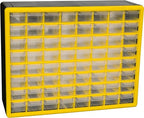 Akro-Mils 64-Drawer Plastic Drawer Storage Cabinet for Garage Organization, Bead Organizer, Building Bricks Storage, Teacher Toolbox, Makeup Organizer, 20-Inch W x 6-Inch D x 16-Inch H, 10164 Yellow
