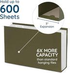 25 Blue Summit Supplies Legal Size Hanging File Folders with 3" Expansion, Standard Green Expandable Hanging File Folders, 25 Plastic Tabs and Inserts, Durable 12pt Paper