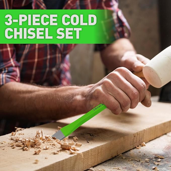 3-Piece Heavy Duty Cold Chisel Set, 3/8-Inch, 1/2-Inch, 5/8-Inch Premium Metal Chisels, Heavy Duty Carbon Steel Chisel Set for Carpentry, Masonry, Woodworking, Stone Chisels