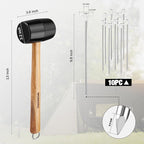 WORKPRO Tent Stakes and Hammer Set, 16oz Rubber Mallet Hammer, Wooden Handle, 10PC Heavy Duty Metal Tent Stakes and Storage Bag, DIY Woodworking, Camping Accessories for Ground, Camp and Garden