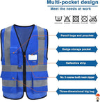 A-SAFETY Blue High Visibility Reflective Safety Vest,Hi Vis Bright Neon Color with 4 Reflective Strips 8 Pockets,X-Large