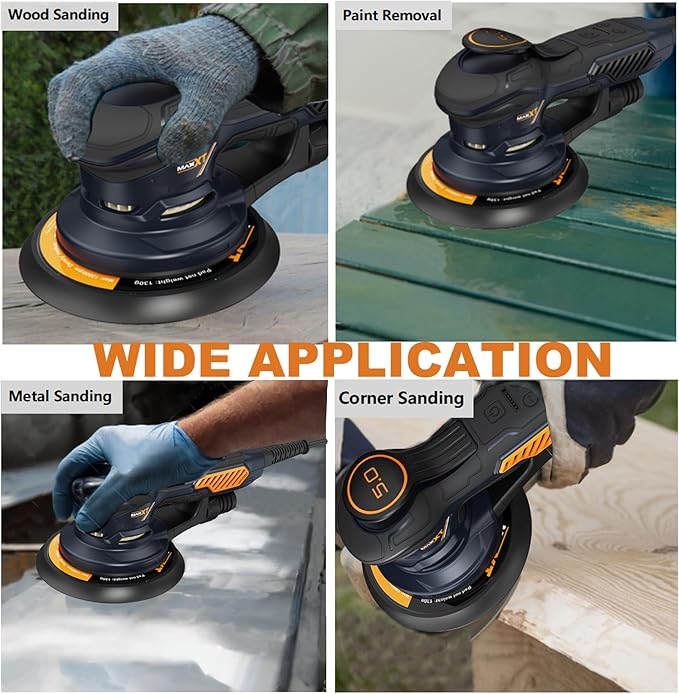 MAXXT Ramdon Orbital Sanders for 6inch, 10000 RPM Electric Orbital Sander with 10PCS Sandpapers, 6 Variable Speed Wood Sander for Woodworking/Sanding/Polishing