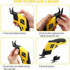 2 Blade Cordless electric scissors for cardboard Fabric Cutter Cardboard Cutter Tool for Crafting,and Sewing with Usb Cable Yellow-2blades