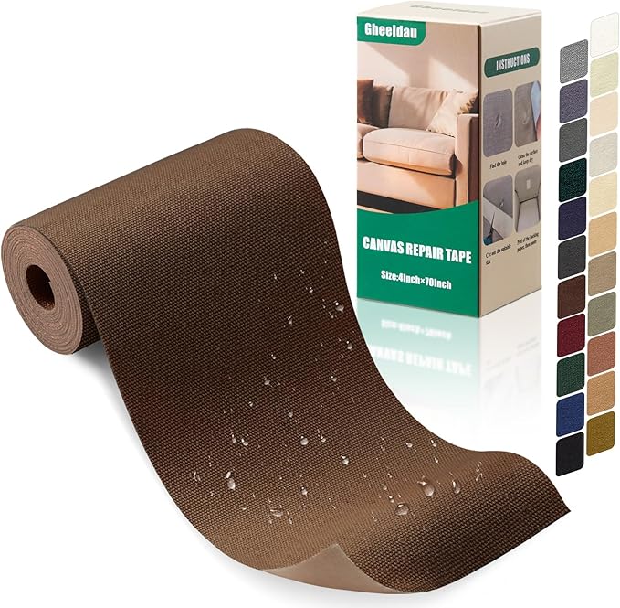Canvas Repair Tape 4×70 Inch Waterproof Self-Adhesive Fabric Repair Patch for Repairing Boat Covers,Tents,Patio Umbrellas,Car Seats,Luggage,Sofas.(Dark Brown)