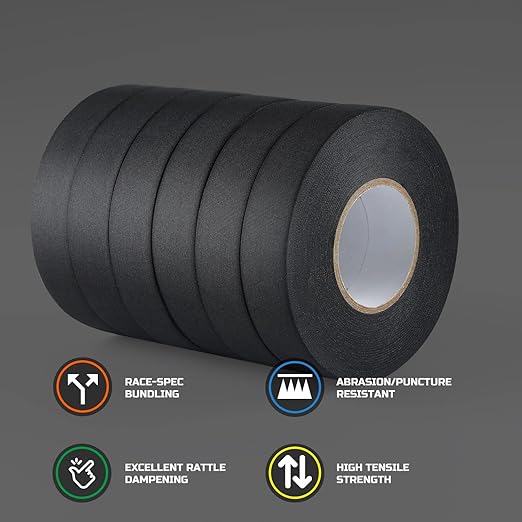 Lichamp 6-Pack Cloth Electrical Tape Automotive, Thicked 9.8 mil x 3/4 in x 66ft, No Residue Fabric Wire Harness Tape High Temp Wiring Loom Tapes, B106
