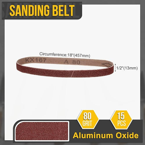 1/2 x 18 Inch Sanding Belt, 15 Pcs 80 Grit Knife Sharpener Belts Work Sharpening for Belt Sander Knife Carving Tool Metal Working