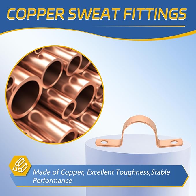 150-PACK GUOFIS 3/4Inch C x 3/4Inch C Copper Pipe Straps Clamp with Two Holes, Two-Hole Clamps Mount for Residential, Commercial(COPPER024-150Pack)