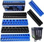 DISEN Magnetic Socket Organizer Set 6PCS Socket Holder Holds 150 Pieces 1/4", 3/8", 1/2" Drive Metric & SAE Socket Trays for Tool Box Drawer (Socket not Included)