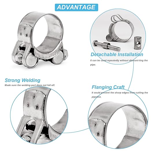 AKIHISA 104-112mm ID Range T-Bolt Hose Clamp,2 Pack 304 Stainless Steel Adjustable Heavy Duty Pipe Clamp 4.09-4.4 Inch