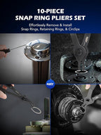 Orion Motor Tech 10pc Snap Ring Pliers Set, Internal & External Circlip Pliers With Bent & Straight Pliers, Hook Pick, Heavy Duty Removal Tool, Storage Case & Gloves