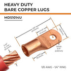 SELTERM 25pcs 1/0 AWG 1/4" Stud Battery Lugs, Ring Terminals, Heavy Duty Copper Wire Lugs, Battery Cable Ends, 0 Gauge Ring Terminal Connectors, UL Bare Copper Eyelets Electrical Battery Cable Lugs