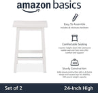 Amazon Basics Solid Wood Saddle-Seat Kitchen Counter Barstool with Footrest, Easy Assembly - 24-Inch Height - White - Set of 2