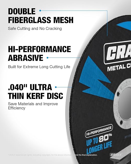 CRALY 4-1/2 Inch Cut-Off Wheels for Cutting Metal & Stainless Steel, Professional Grade Ultra Thin Metal Cutting Disc for Angle Grinder & Die Grinder, 7/8 in Arbor, 25-Pack(30111501-25)