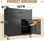 Metal Storage Cabinet, Locking Storage Cabinet with Drawer and Adjustable Shelf, Rolling Tool Cabinets for Garage, Office, Black, Assembly Required (18.4" D x 30.3" W x 35.4" H)