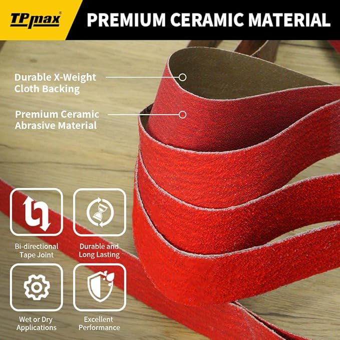 1x42 Inch Ceramic Sanding Belts (40/60/80/120 Grits) – High-Performance Sander Sharpening Belts for Knife Making, Metalworking, and Woodworking