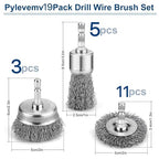 19Pcs Professional Wire Wheel Brush, Carbon Steel Wire Cup Brush for Drill, Drill Wire Brush for Cleaning Rust, Wire Brush Drill Attachments with 1/4 Inch Hex Shank