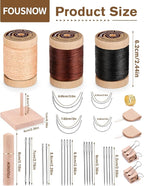 FOUSNOW Leather Sewing Kit, Leather Stitching Kit, Heavy Duty Sewing Kit with Round Waxed Thread, Needles for Hand Stitching, Upholstery Repair Kit for Canvas Carpets Shoe Clothes