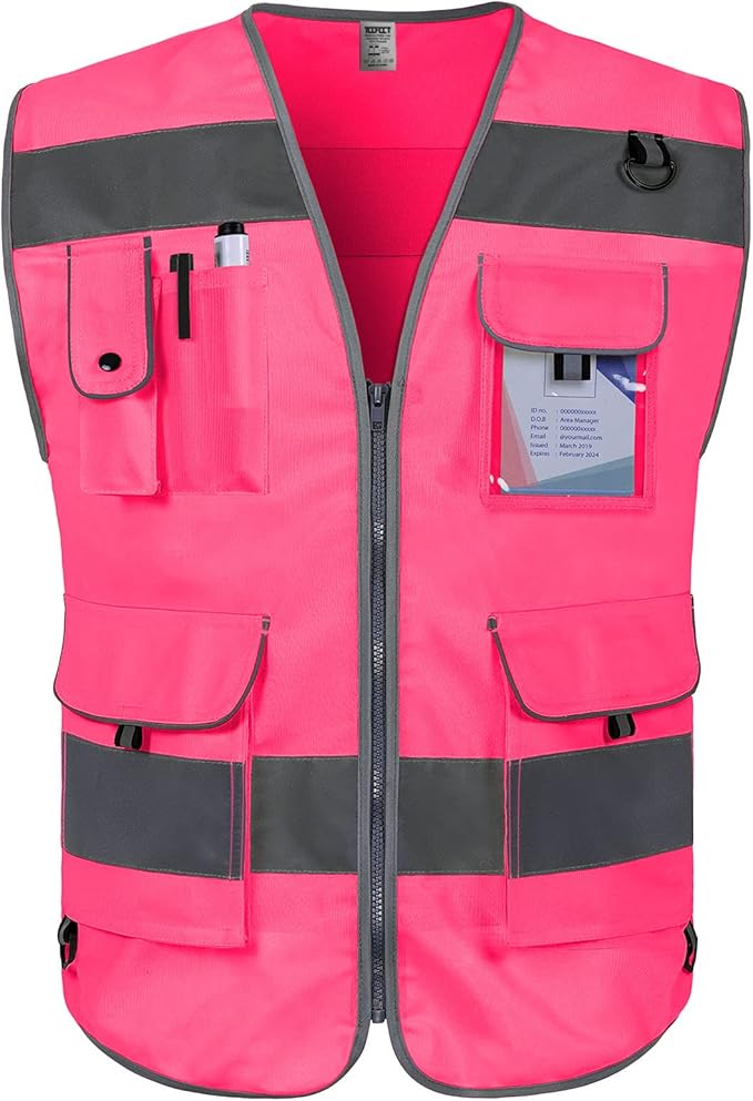 TCCFCCT High Visibility Vest 9 Pockets Hi Vis Reflective Safety Vest for Men Women, Construction Vest with Reinforced Sewing, Durable to Use, Meets ANSI/ISEA Standards, (Pink, 4X-Large)