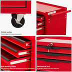 7-Drawer Rolling Tool Chest Cabinet, Large Capacity Metal Tool Box with Wheels and Keyed Locking, Roll Around Storage Organizer Tool Cart for Garage, Warehouse, Work Shop (Red)