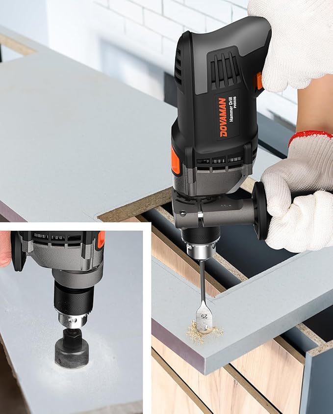 PHD03B 7.5A Corded Hammer Drill, 1/2'' Impact Drill with Variable Speed 0–3000RPM, Metal Chuck, 2 Modes for Concrete, Wood, Metal – Includes Bits & Carrying Case