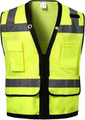 Reflective Safety Vest - Heavy Duty Surveyor Vest - Hi Vis, ANSI/ISEA Standard Rated - Men＆Women's (Lime, L)