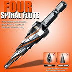 Four Spiral Flute Step Drill Bit for Metal,M35 Cobalt Unibit Step Drill Bit Set 3/16"-1/2"(6 Sizes),Wear-Resistant AlTiN Coated,1/4" Hex Shank for Metal, Stainless Steel, Aluminum, Plastic