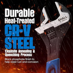 SHALL 8 Inch Adjustable Wrench, Cr-V Steel Spanner with Cushion Grip, Wide Jaw Black Oxide Wrench with Laser-etched SAE Scales for Home, Garage, Workshop and DIY