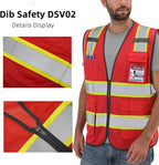 Dib Safety Reflective Mesh Vest High Visibility Two Tone with Pockets and Zipper, Red Mesh with Yellow Trim 3XL