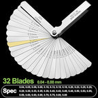 Spurtar 32 Blades Feeler Gauges 0.0015-0.035'' (0.04-0.88 mm) Stainless Steel Feeler Gauge Set SAE/Metric Feeler Gauge for Measuring Gap Width and Thickness for Guitar, Spark Plug, Piston Measure