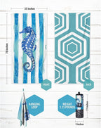 VENTURE 4TH Microfiber Beach Towel: Quick-Dry, Compact, Sand-Free, Absorbent, Sandproof and Lightweight - Perfect for Camping, Beach, and Roadtrips (Striped Seahorse Design | 35x78 inches)