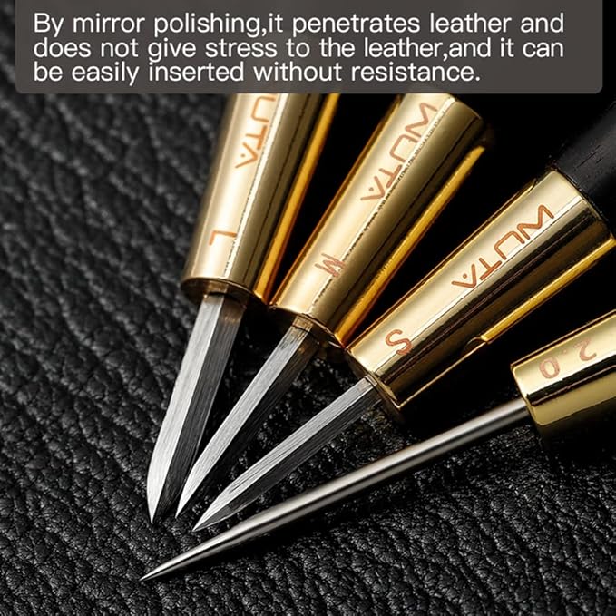 WUTA Stitching Awl Diamond Shape Awl Ebony Blackwood Handle Leather Craft Sewing Awl Kits Handmade Sewing Tools DIY Stitcher Taper, 3mm 1pcs