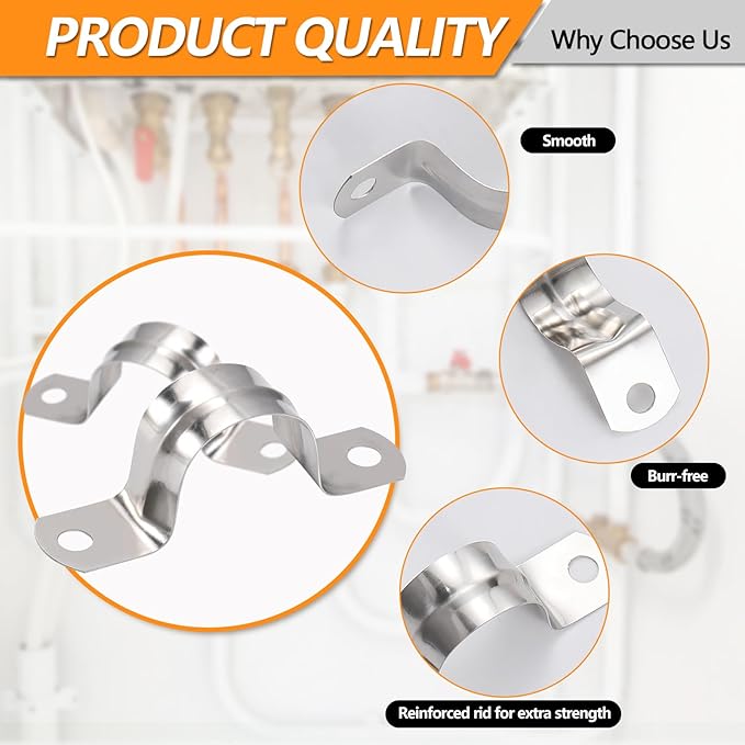 60PCS M32 Stainless Steel Rigid Pipe Strap for 1-1/4 Inch Hose OD, Rigid Pipe Strap, 2 Holes Cable U Bracket, Tube Strap Tension Clips, U-Tube Clamp