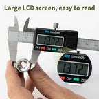 Digital Caliper 0-6" Measuring Tool with Metal Ruler, Micrometer Caliper with Auto-Off Feature, Interchangeable Between inches and millimeters for DIY/Household and 3D Printing, Black