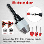 8Pcs Pvc Pipe Reamer Kit,Pipe Fitting Tools Contains 1/2", 3/4",1",1-1/4",1-1/2",2",3",4" Aluminum Head with a Extender,Fit into Standard 1/2" Drill,PVC Fitting Saver for PVC,CPVC,PPR or ABS,Red