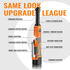 3/8" Extended Electric Ratchet Wrench Set, 45ft-lbs 600 RPM Cordless Long Neck Power Ratchet Wrench Kit with 2pcs Batteries, LED Light, 9 Sockets, Toolbox, Variable Speed, For Housework, Car Repair
