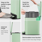 Cesun Small Bathroom Trash Can with Lid Soft Close, Step Pedal, 6 Liter / 1.6 Gallon Stainless Steel Garbage Can with Removable Inner Bucket, Anti-Fingerprint Finish (Matt Green)