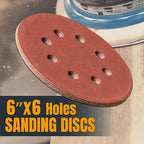 POWERTEC 60 Grit, 100 PK, 6 Inch Sanding Discs – Hook and Loop, 6-Hole Aluminum Oxide Orbital Sander Pads, Woodworking Round Sandpaper for Random Orbital, Air, Pneumatic & DA Sanders (45206-P4)