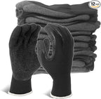 Evridwear Crinkle Latex Rubber Hand Coated Safety Work Gloves for Men Women General Multi Use Construction Warehouse Gardening Assembly Landscaping (L-Size) 12 Pairs Pack
