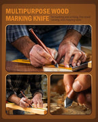RAVS Marking Knife Woodworking and Leather Sheath, Double Bevel Striking Woodworking Marking Knife, Rosewood Handle Scribing Knives with Leather Sheath, High Carbon Steel Blade with Titanium Coating