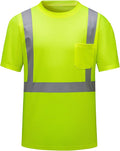 High Visibility Shirts Quick Dry Safety T Shirts with Reflective Strips and Pocket Short Sleeve Mesh Hi Vis Construction Work Class 2 Shirt for Men/Women Lime,2XL