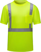 High Visibility Shirts Quick Dry Safety T Shirts with Reflective Strips and Pocket Short Sleeve Mesh Hi Vis Construction Work Class 2 Shirt for Men/Women Lime,2XL
