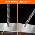 29Pcs Cobalt Drill Bit Set, 135 Degree Tip High Speed Steel with Black and Gold Finish, Stainless Steel, Plastic, and Wood with Metal Indexed Storage Case 1/16"-1/2"