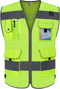 TCCFCCT Mesh High Visibility Vest 9 Pockets Reflective Safety Vest for Men Women, Hi Vis Construction Vest with Reflective Strips, For Workers, Surveyors, Meet ANSI/ISEA Standards, (Yellow, X-Large)