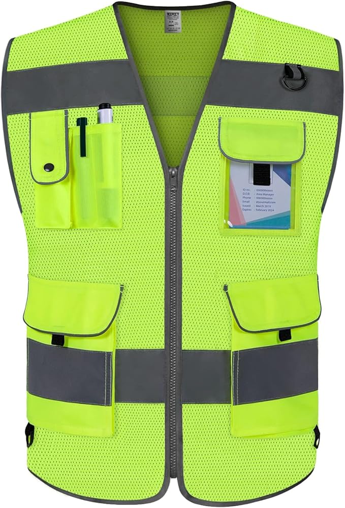 TCCFCCT Mesh High Visibility Safety Vest for Men Women 9 Pockets Hi Vis Reflective Vest for Safety, Work Vest with Reflective Strips, Meets ANSI/ISEA Standards, (Yellow, 4X-Large)