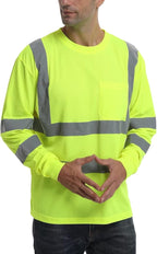 Hioh Visibility Class 3 T Shints, Hi vis Safety Shits with Refective Strips and Pocket ong Sleeve Quick Dry Mesh Construction Work Shirt for wenwomen Lime.4XL