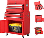 Crownland 8-Drawer Rolling Tool Chest with Wheels, Lockable 2 in 1 Detachable Tool Cabinet wit Drawers and Black Liners, Garage Top Toolbox & Bottom Storage Cart with Side Hooks(Red)